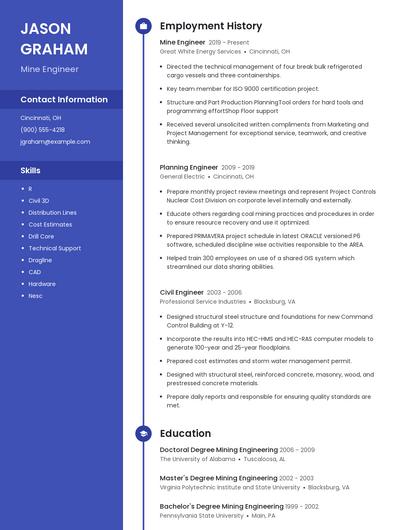 Mine Engineer Resume