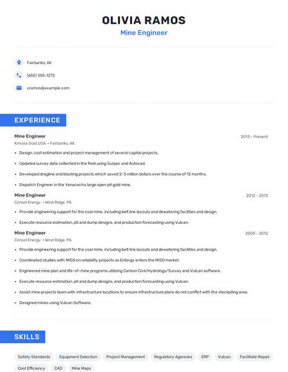 Mine Engineer Resume