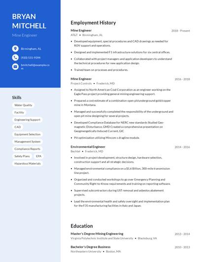 Mine Engineer Resume
