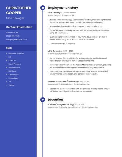 Mine Geologist Resume