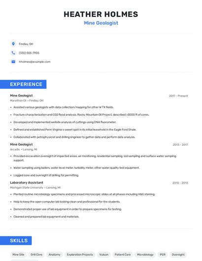 Mine Geologist Resume