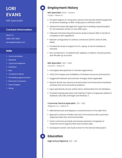 MIS Specialist Resume