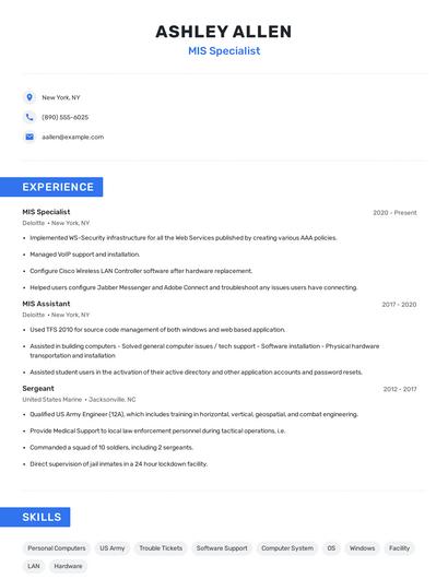 MIS Specialist Resume