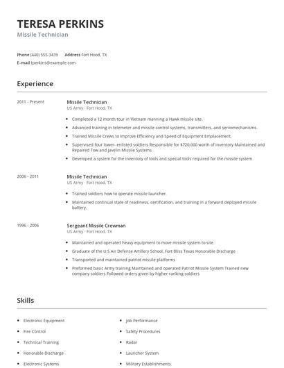 Missile Technician Resume