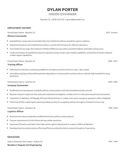 Mission Commander Resume