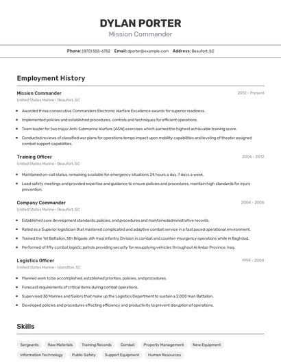Mission Commander Resume