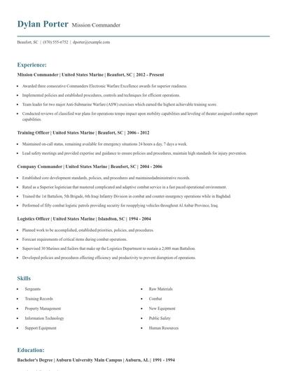 Mission Commander Resume
