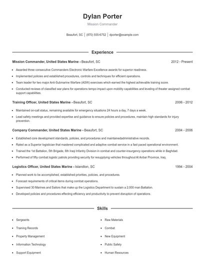 Mission Commander Resume