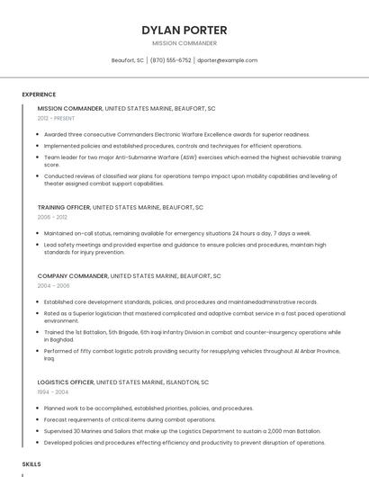Mission Commander Resume