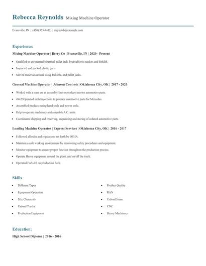 Mixing Machine Operator Resume