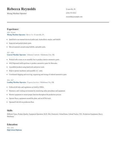 Mixing Machine Operator Resume