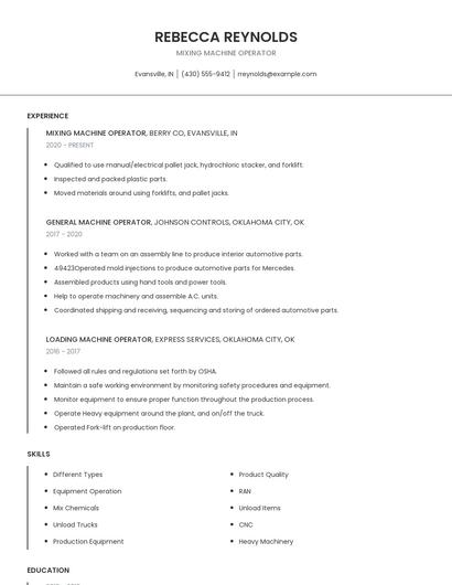 Mixing Machine Operator Resume