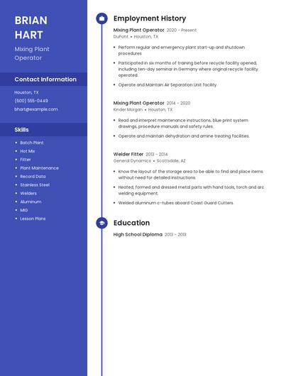 Mixing Plant Operator Resume