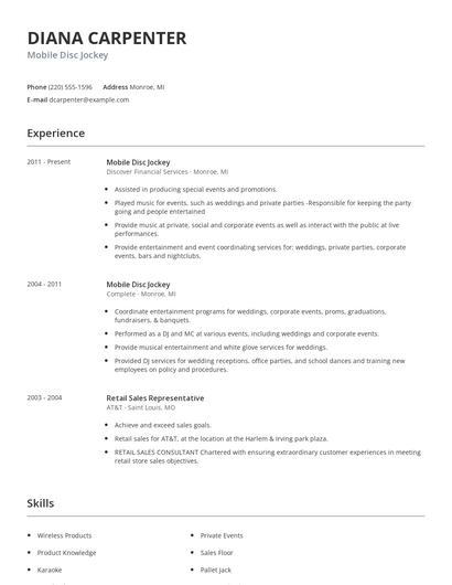 Mobile Disc Jockey Resume