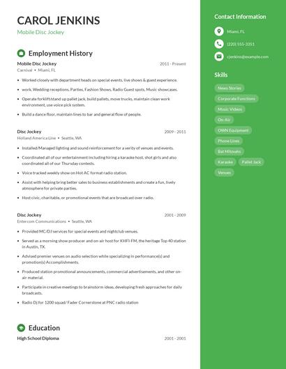 Mobile Disc Jockey Resume