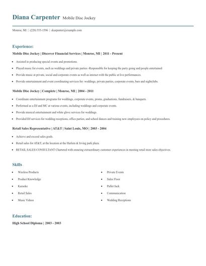 Mobile Disc Jockey Resume