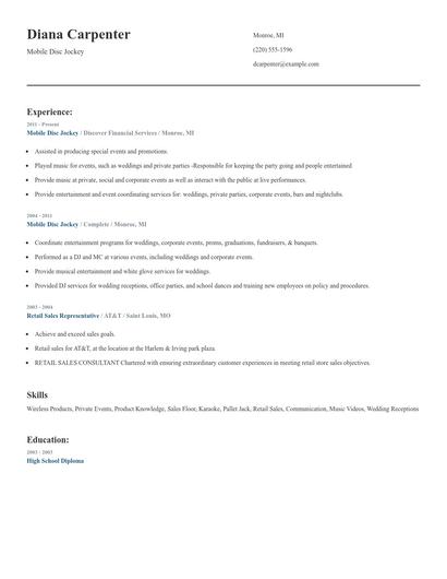 Mobile Disc Jockey Resume