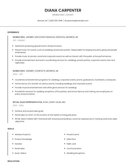 Mobile Disc Jockey Resume