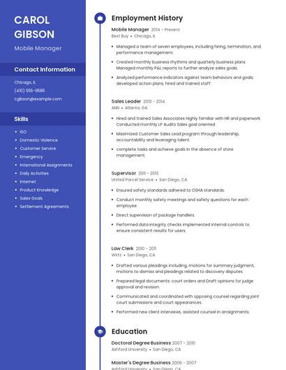 Mobile Manager Resume