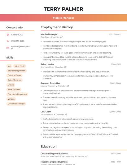 Mobile Manager Resume