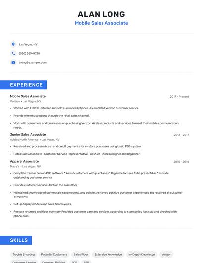 Mobile Sales Associate Resume