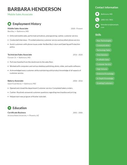 Mobile Sales Associate Resume