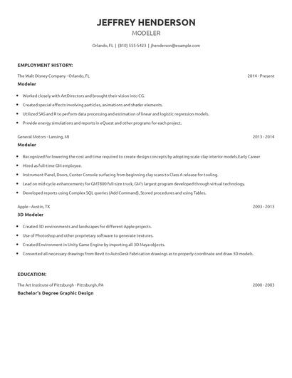 Modeler Resume