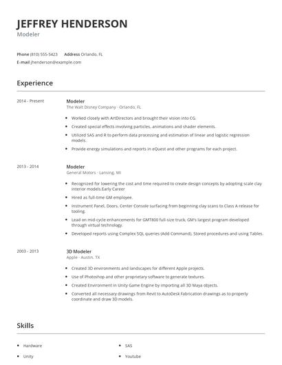 Modeler Resume
