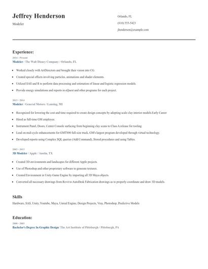Modeler Resume