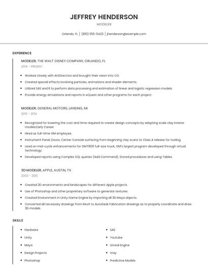 Modeler Resume