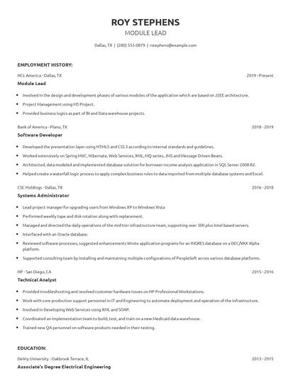 Module Lead Resume