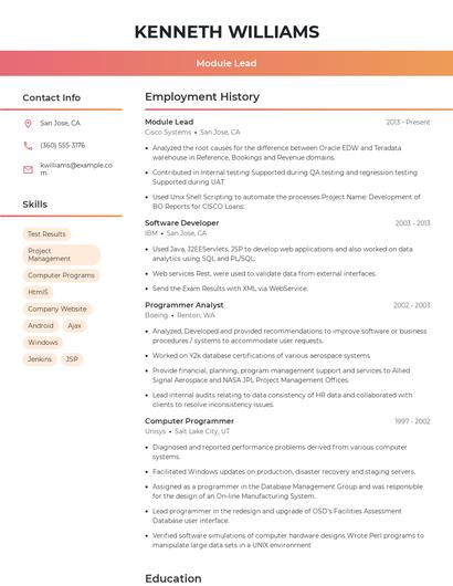 Module Lead Resume