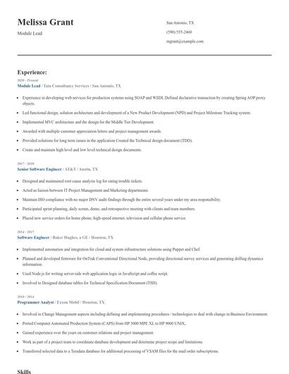 Module Lead Resume