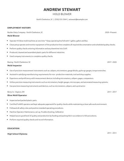 Mold Blower Resume