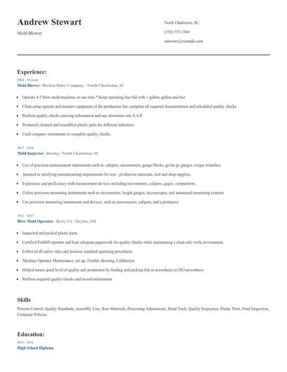 Mold Blower Resume