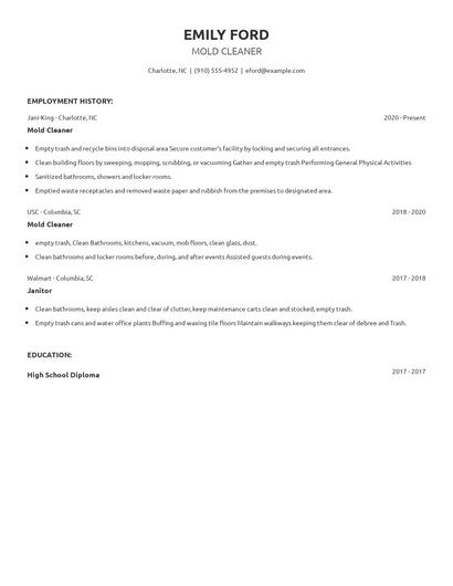 Mold Cleaner Resume