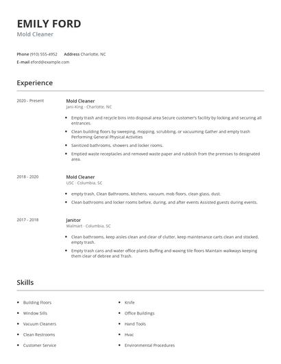 Mold Cleaner Resume
