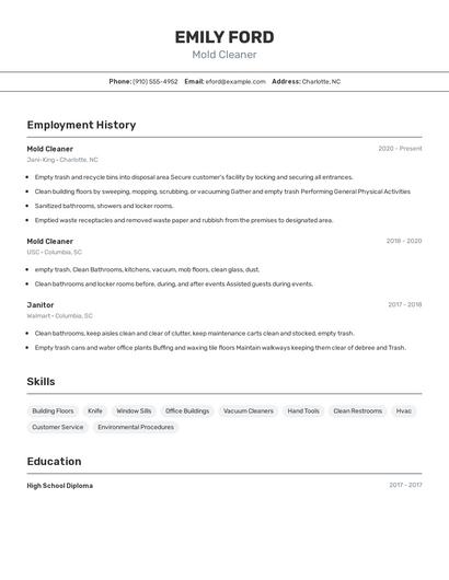 Mold Cleaner Resume