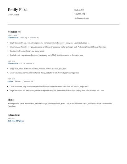 Mold Cleaner Resume
