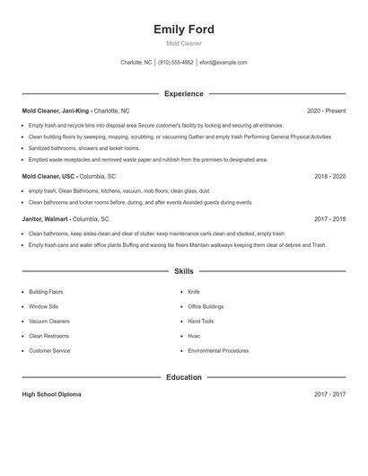 Mold Cleaner Resume