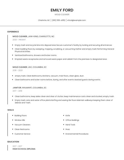 Mold Cleaner Resume