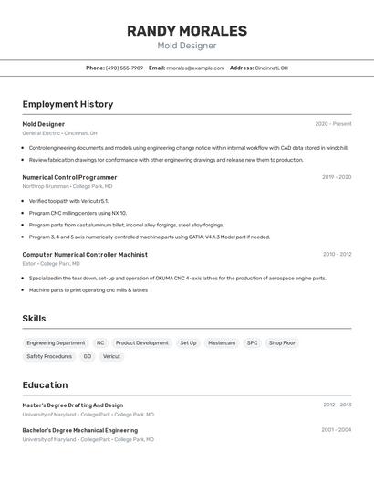 Mold Designer Resume