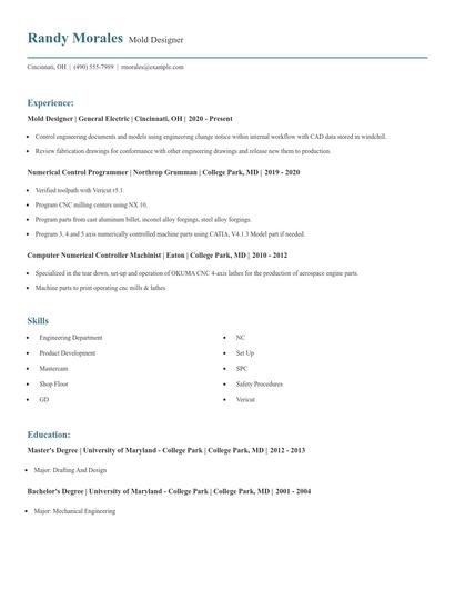 Mold Designer Resume