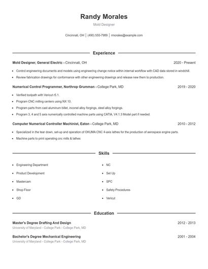 Mold Designer Resume