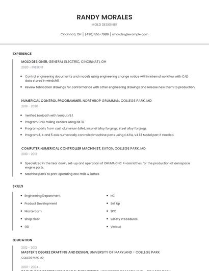 Mold Designer Resume