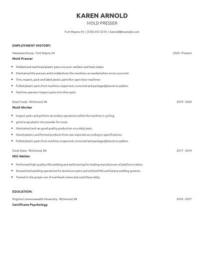 Mold Presser Resume