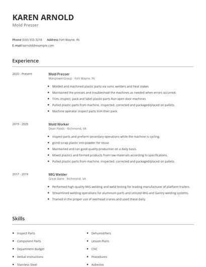 Mold Presser Resume