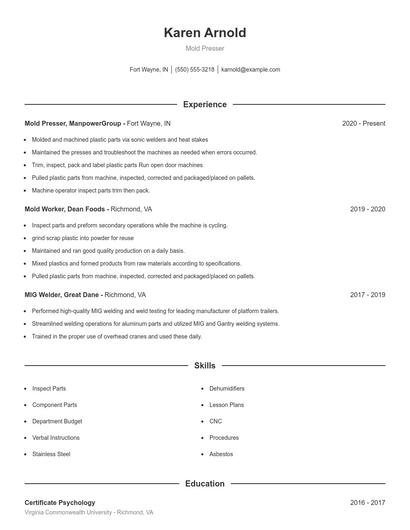 Mold Presser Resume