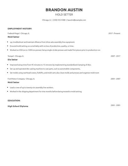 Mold Setter Resume