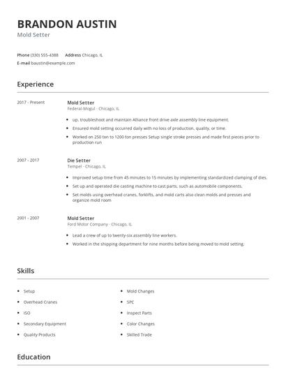 Mold Setter Resume